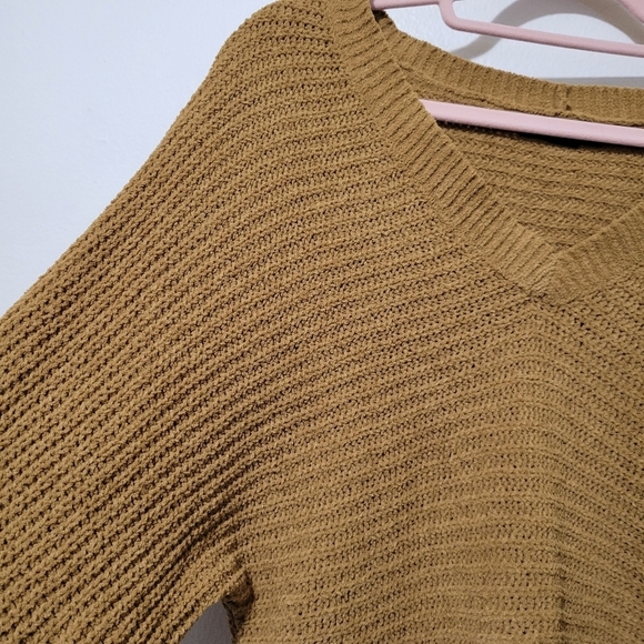 American Eagle Brown Tan Boho Cropped Ribbed Oversized Sweater Medium - Picture 5 of 11